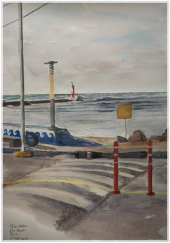 Gwakji beach – watercolour painting by Peter Gulian