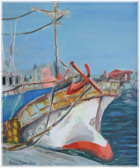 Hallim harbour – oil painting by Peter Gulian